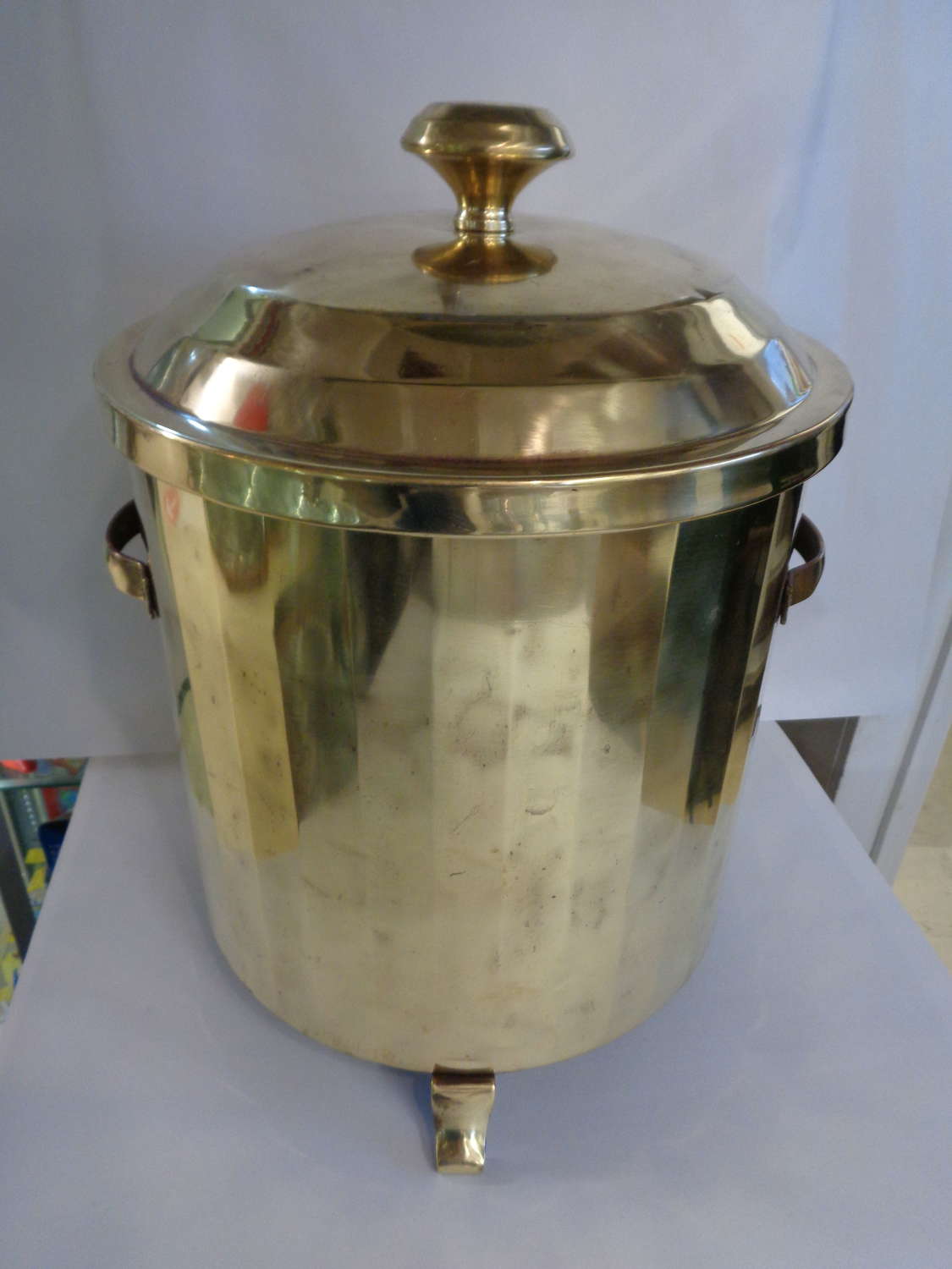 Antique Brass Coal Bucket with Lid & Original Liner