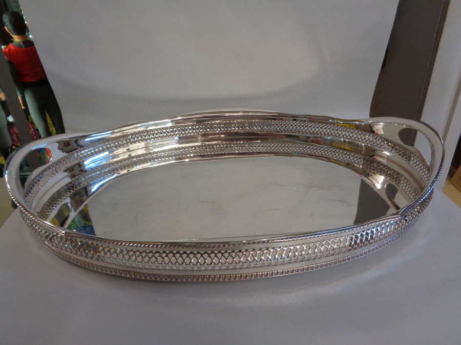 Antique Silver Plate Butlers Tray on Bun Feet