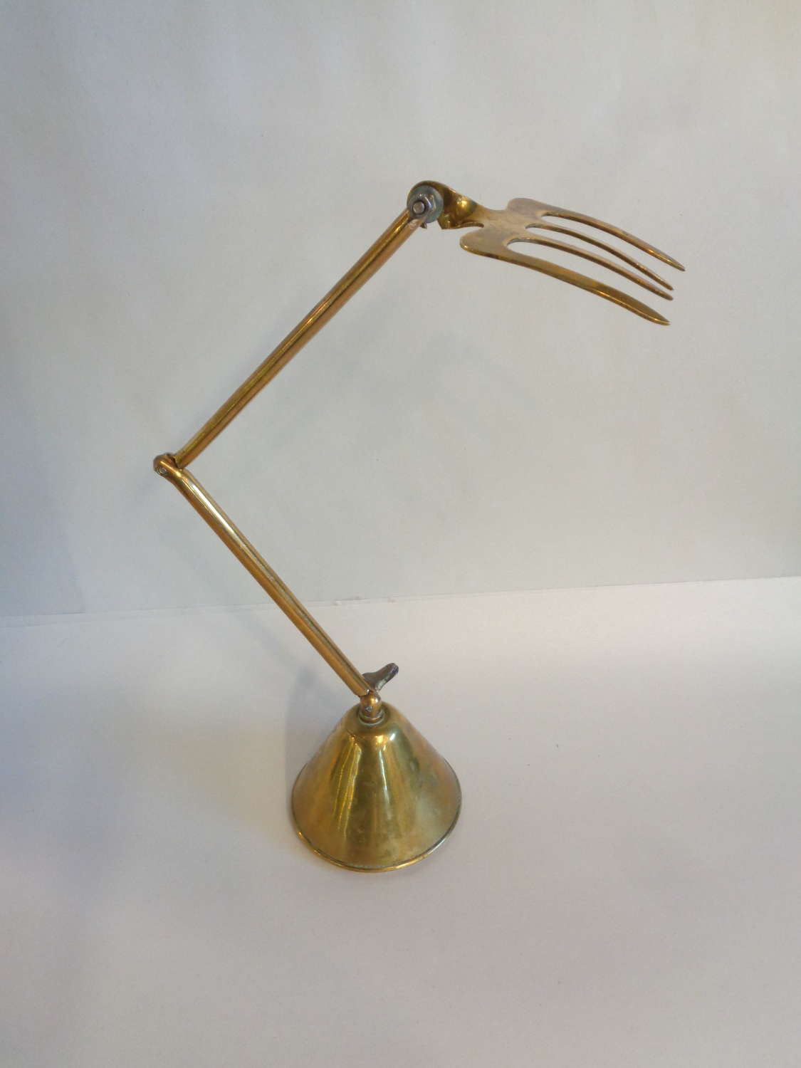 Antique Adjustable Brass Toasting Fork with Weighted Base