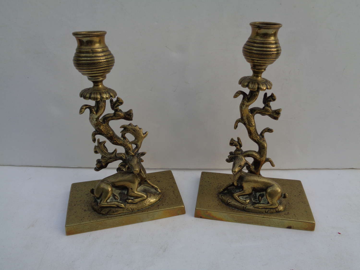Antique Regency Pair Bronze Animalier Candlesticks c1825
