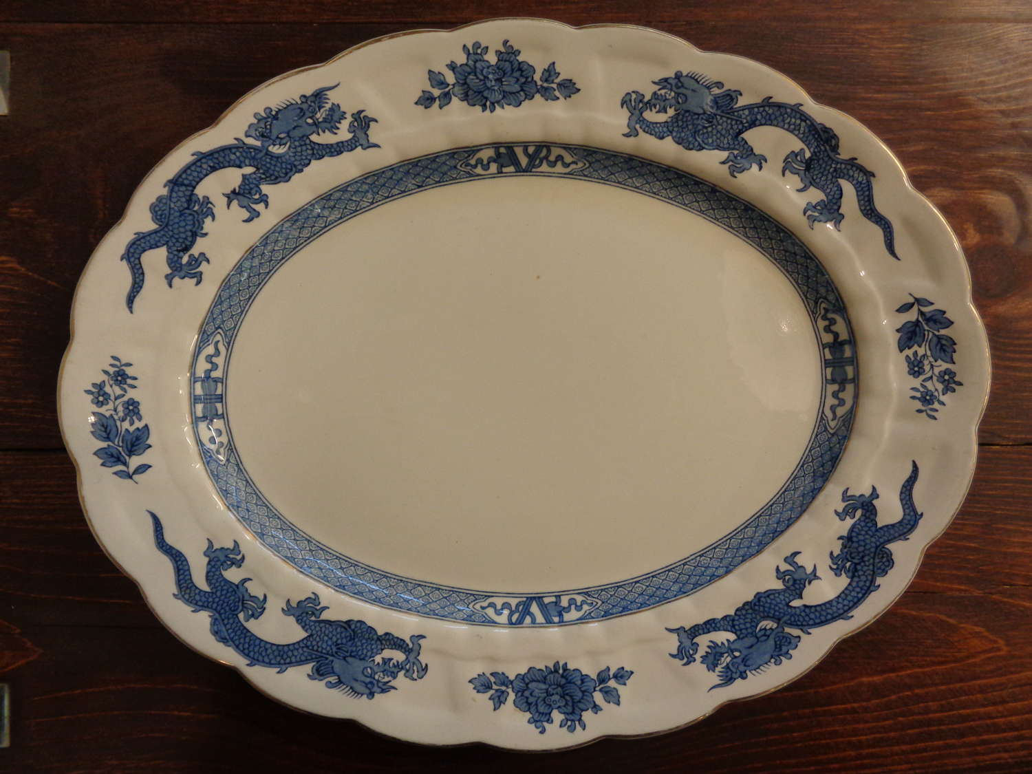 Antique Booths China 'Dragon' Pattern Blue & White Turkey Platter
