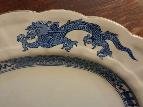 Antique Booths China 'Dragon' Pattern Blue & White Turkey Platter