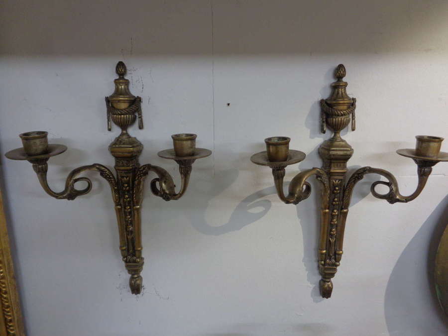 Antique Pair of Brass Wall Sconces for Candles