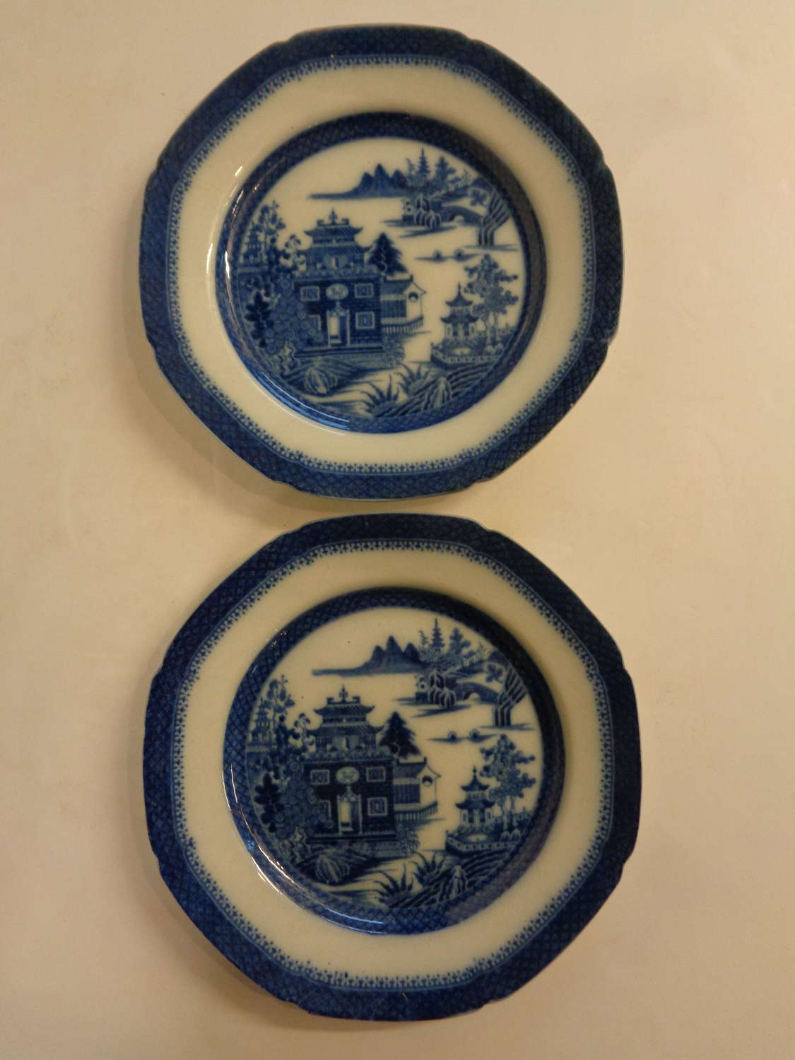Pair Early 19th Century Oriental Blue & White Plates c1795/1850
