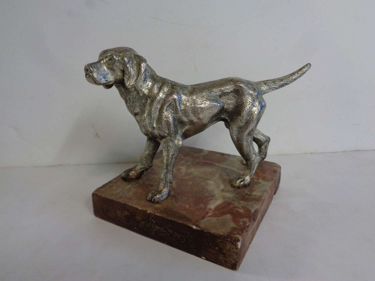 Silvered Bronze Gun Dog on Stand