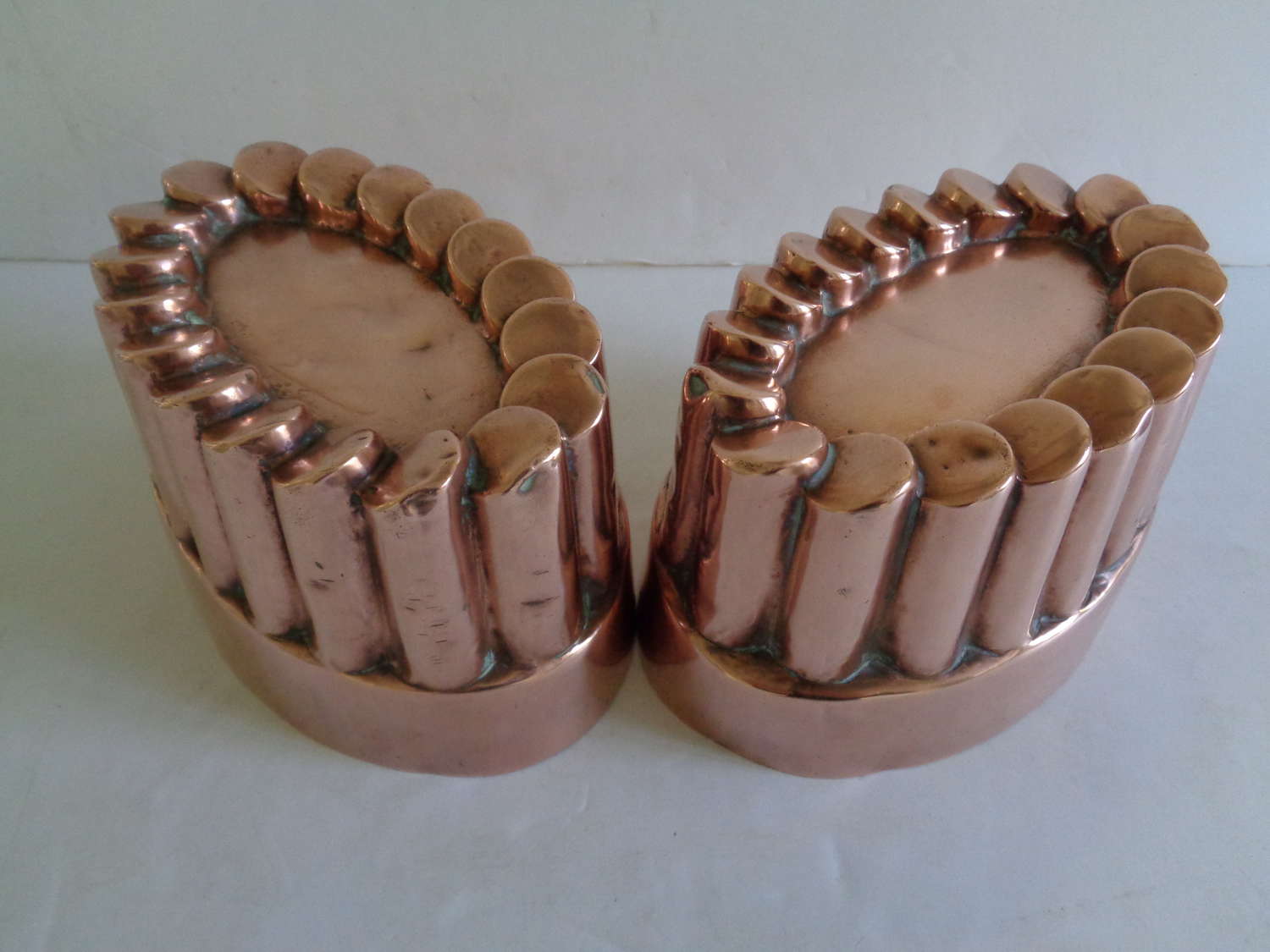 Pair Victorian Copper Jelly Moulds - Numbered 129