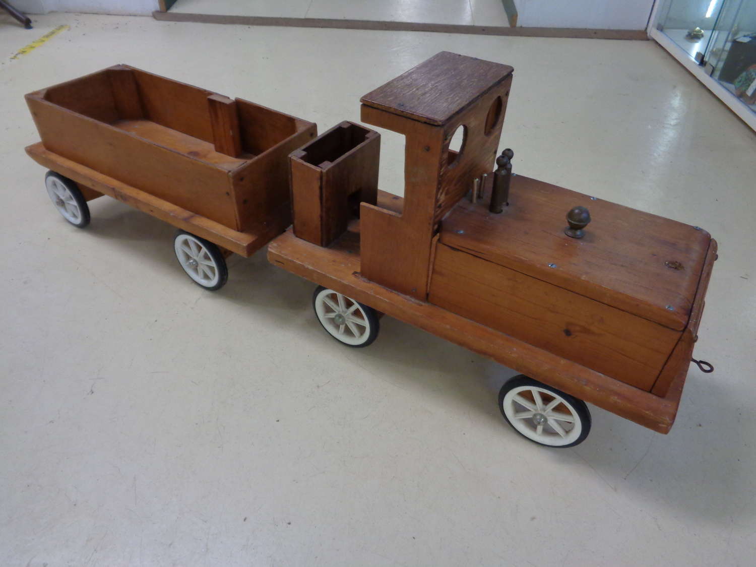 Vintage Large Wooden Toy Train & Trailer