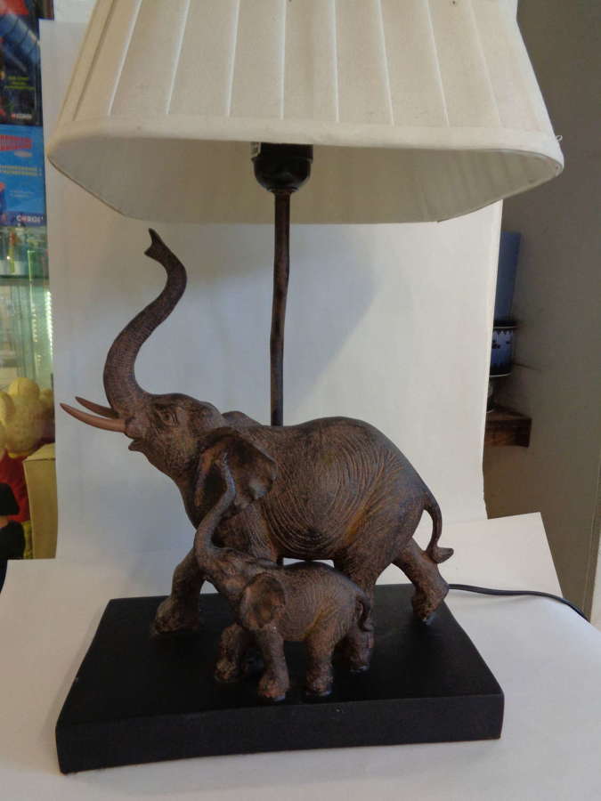 Elephant & Calf Table Lamp with Shade - PAT Tested