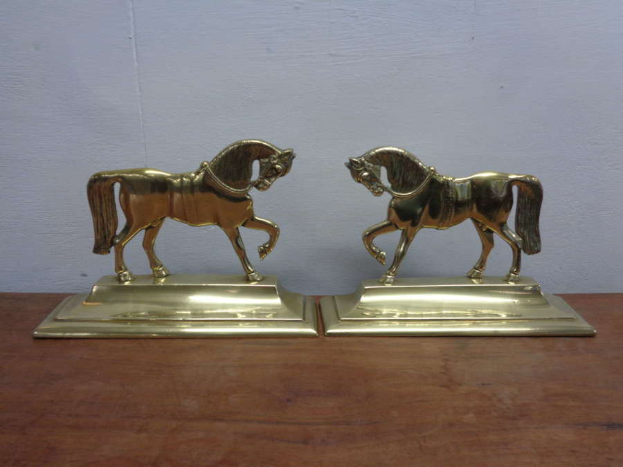 Pair Georgian Style Brass 'Horse' Mantel Ornaments