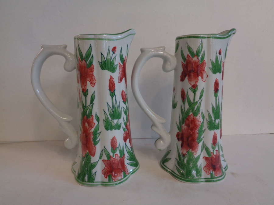 Pair Hand Painted 'Iris' Ceramic Jugs / Vases