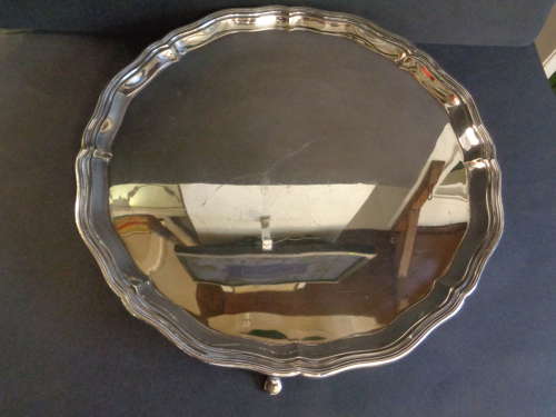 Antique Large Silver Plate Round Salver / Drinks Tray