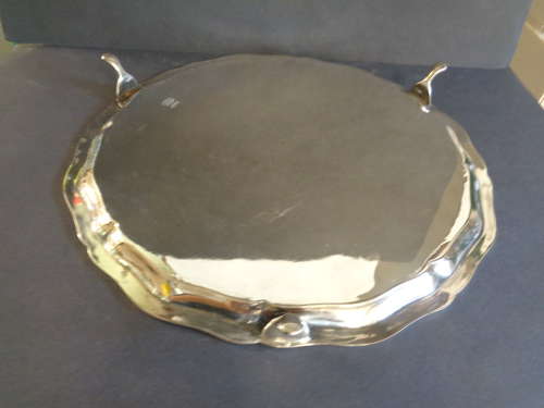 Antique Large Silver Plate Round Salver / Drinks Tray