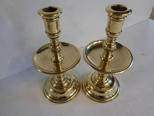 Pair Brass Dutch Heemskirk Candlesticks - 18th Century Style