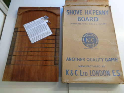 Vintage Shove Ha'penny Board with Ha'pennies & Rules + Original Box
