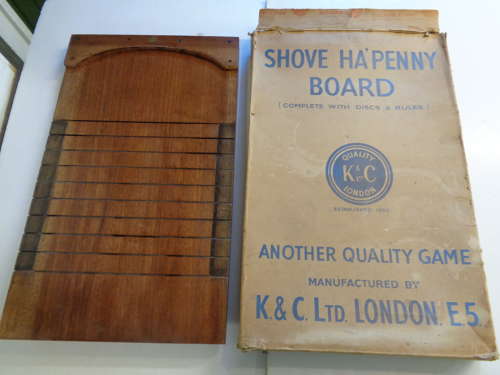 Vintage Shove Ha'penny Board with Ha'pennies & Rules + Original Box