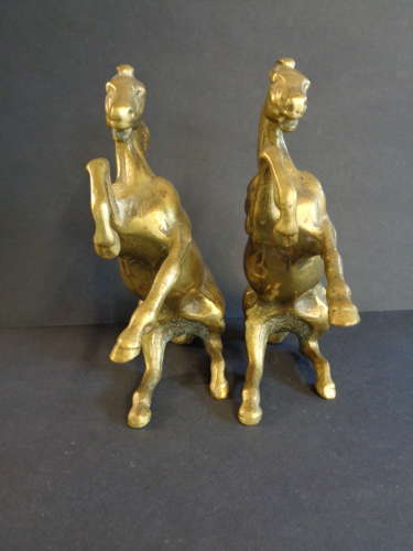 Pair Heavy Brass Rearing Horses - Bookends - Ornaments - Doorstops