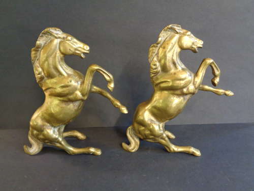 Pair Heavy Brass Rearing Horses - Bookends - Ornaments - Doorstops