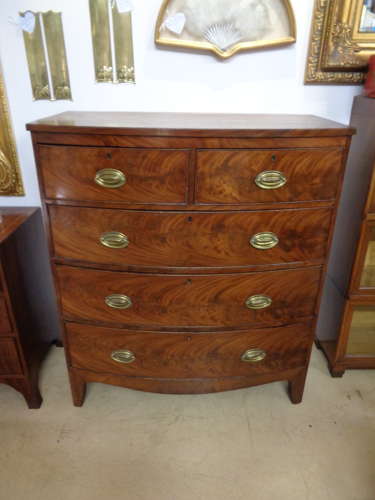 Antique Flame Mahogany Chest of Drawers - Bow Fronted