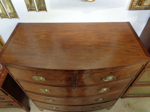 Antique Flame Mahogany Chest of Drawers - Bow Fronted
