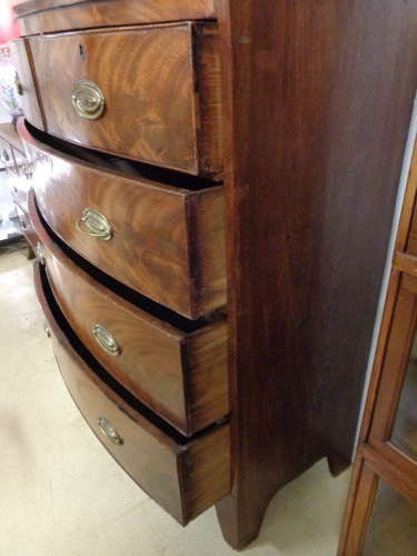 Antique Flame Mahogany Chest of Drawers - Bow Fronted
