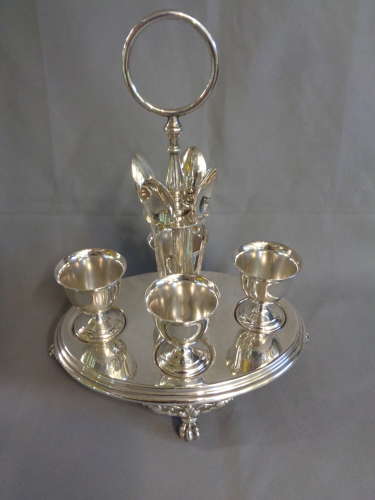 WMF Antique Silver Plate Egg Cruet Set for 4