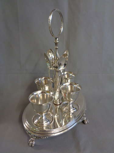 WMF Antique Silver Plate Egg Cruet Set for 4