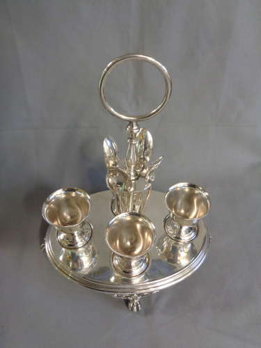 WMF Antique Silver Plate Egg Cruet Set for 4