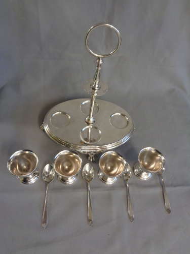 WMF Antique Silver Plate Egg Cruet Set for 4