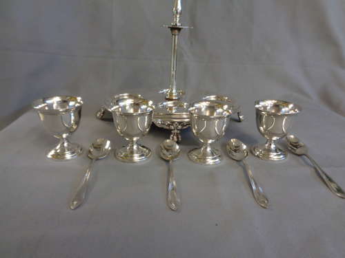 WMF Antique Silver Plate Egg Cruet Set for 4