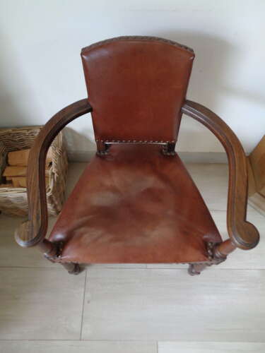 1930's Oak & Brown Leather Armchair