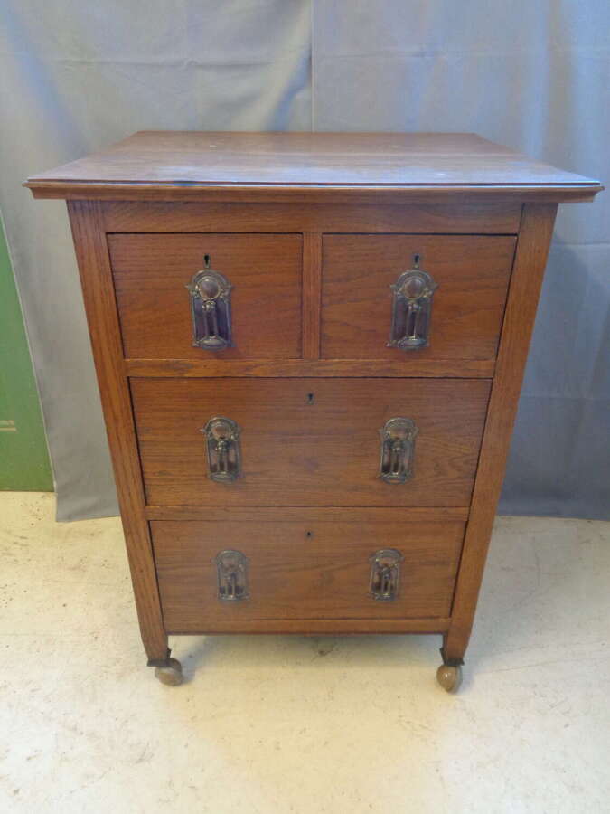 Art Nouveau Oak Chest of Drawers - on Castors
