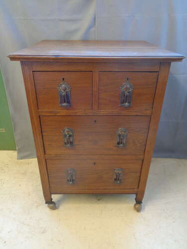 Art Nouveau Oak Chest of Drawers - on Castors