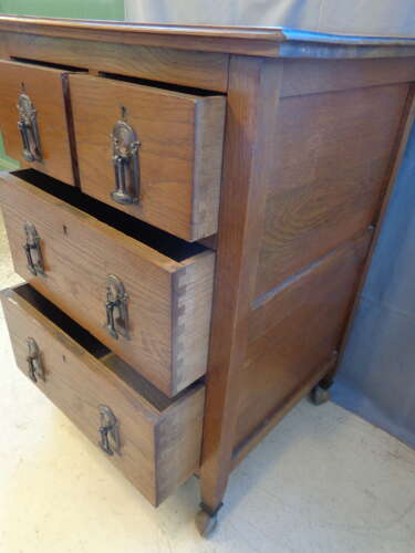 Art Nouveau Oak Chest of Drawers - on Castors