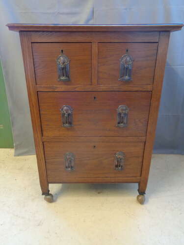 Art Nouveau Oak Chest of Drawers - on Castors