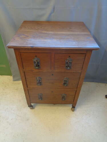 Art Nouveau Oak Chest of Drawers - on Castors