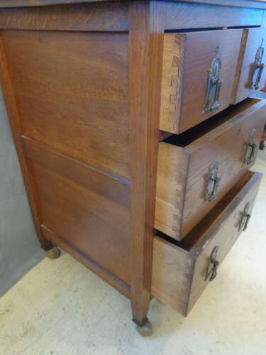 Art Nouveau Oak Chest of Drawers - on Castors
