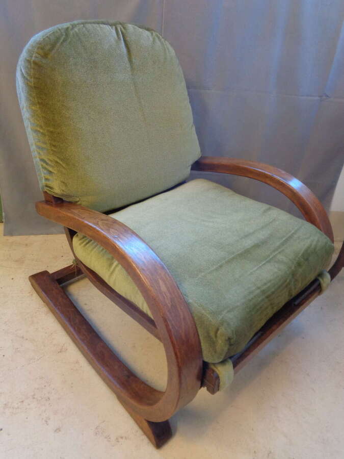 Art Deco Cantilever Armchair - Green Velvet Upholstery