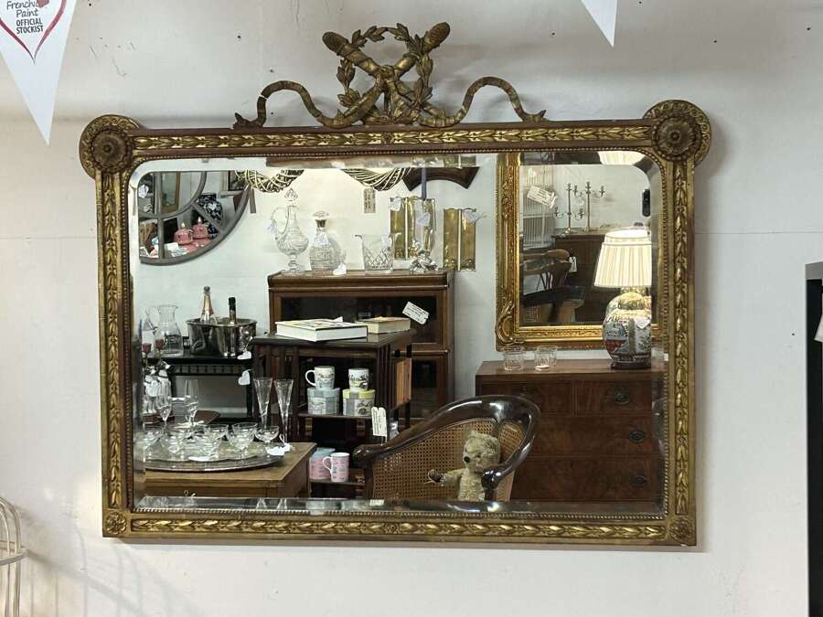Antique French Overmantle Bevelled Mirror