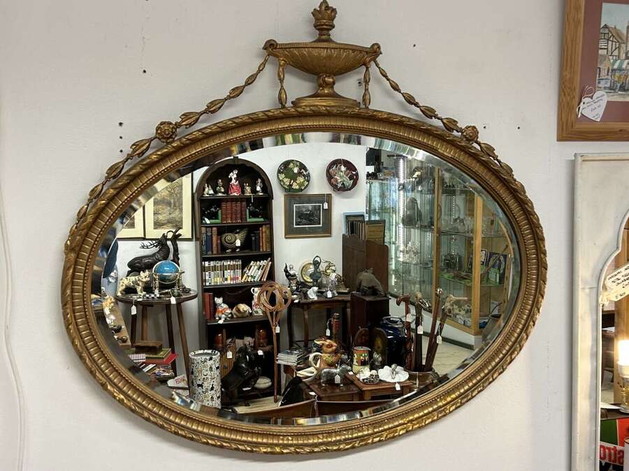 Antique Gilt Oval Bevelled Mirror