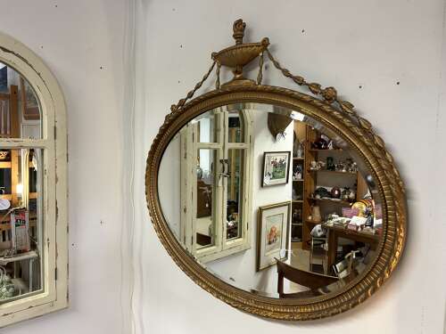 Antique Gilt Oval Bevelled Mirror