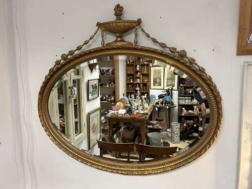 Antique Gilt Oval Bevelled Mirror