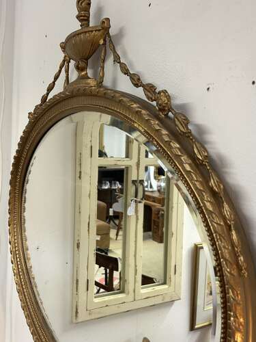 Antique Gilt Oval Bevelled Mirror