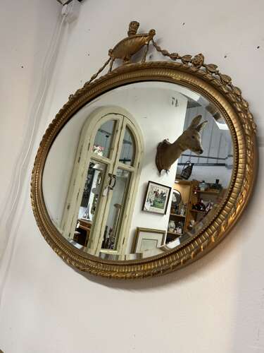 Antique Gilt Oval Bevelled Mirror