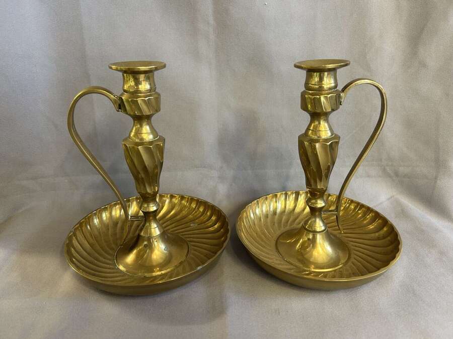 Pair Antique Brass Chambersticks