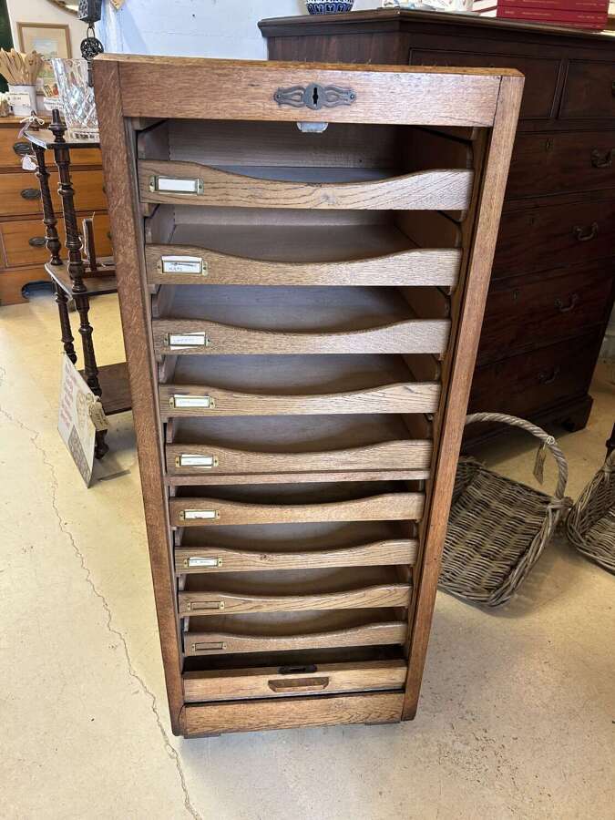 Oak Tambour Door Filing Cabinet with working Key