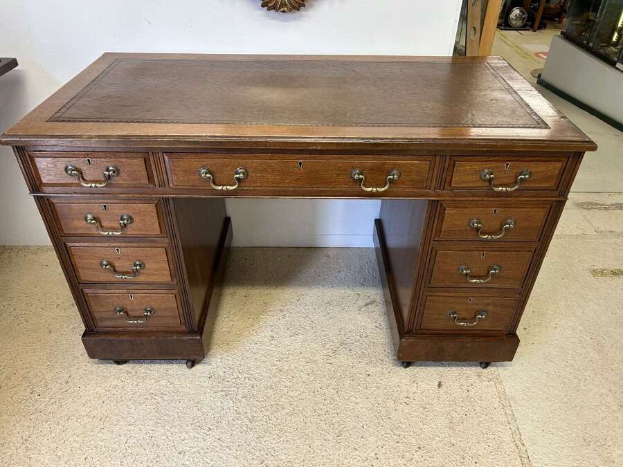 Antique Twin Pedestal Desk on Castors