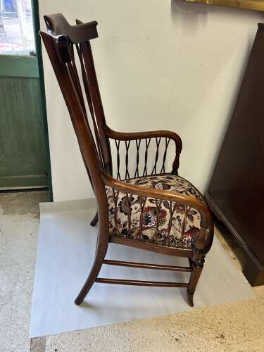 Antique Armchair with twisted cane back & sides, upholstered seat