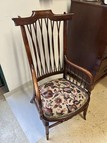 Antique Armchair with twisted cane back & sides, upholstered seat