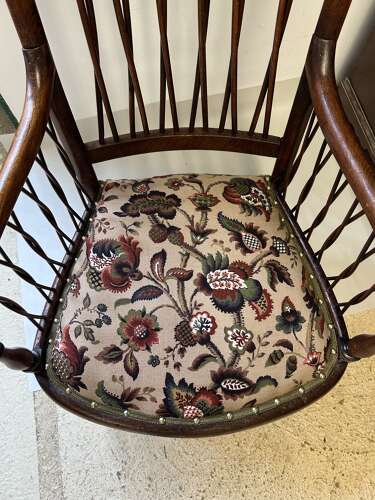 Antique Armchair with twisted cane back & sides, upholstered seat