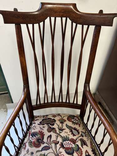 Antique Armchair with twisted cane back & sides, upholstered seat